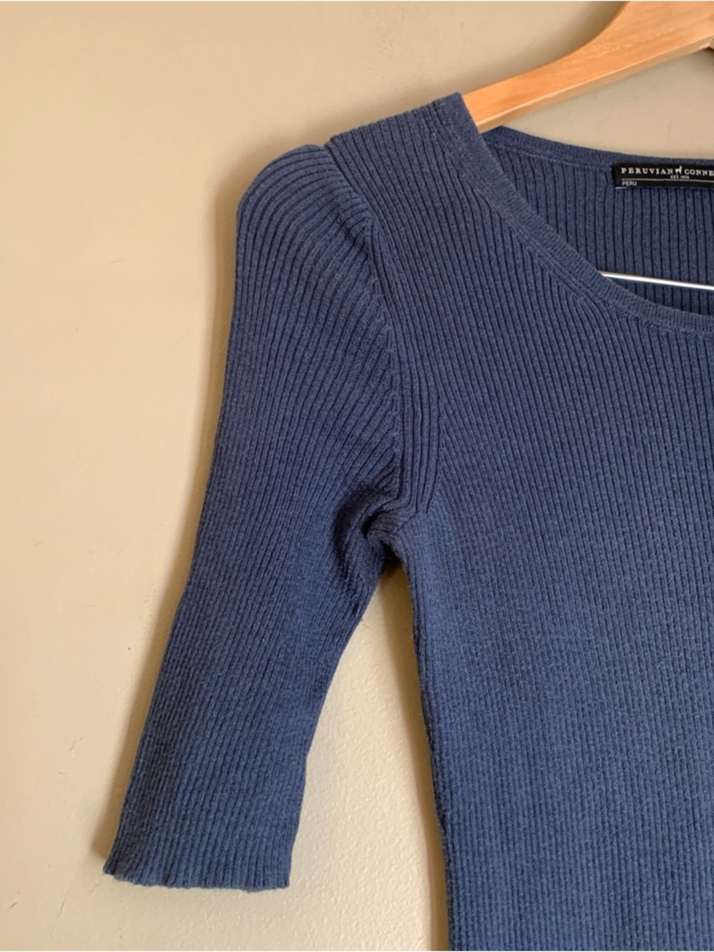Peruvian Connection Thin Ribbed Sweater Small 3/4 Sleeve Ribbed Basics Capsule - Picture 3 of 7